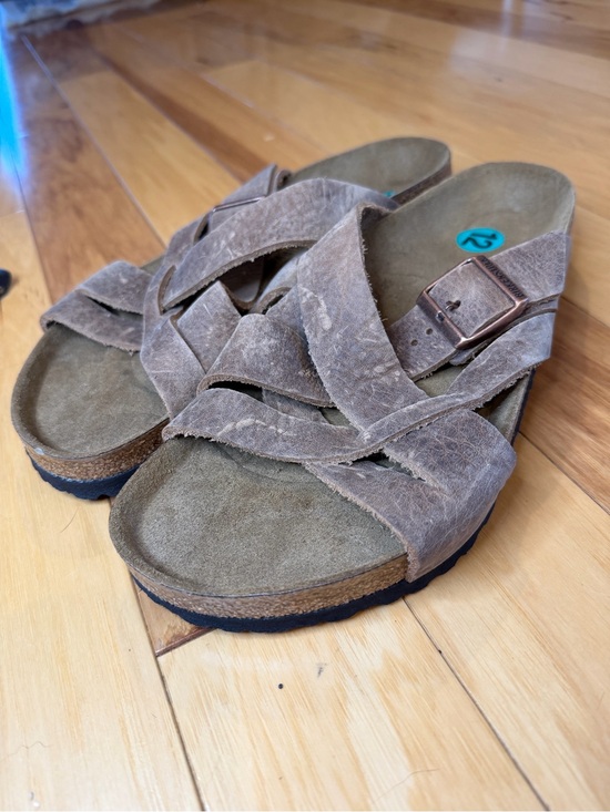 Birkenstock Other - NWOT Birkenstock Lugano Oiled Leather Criss Cross Strap Slide Coastal Grandad 12